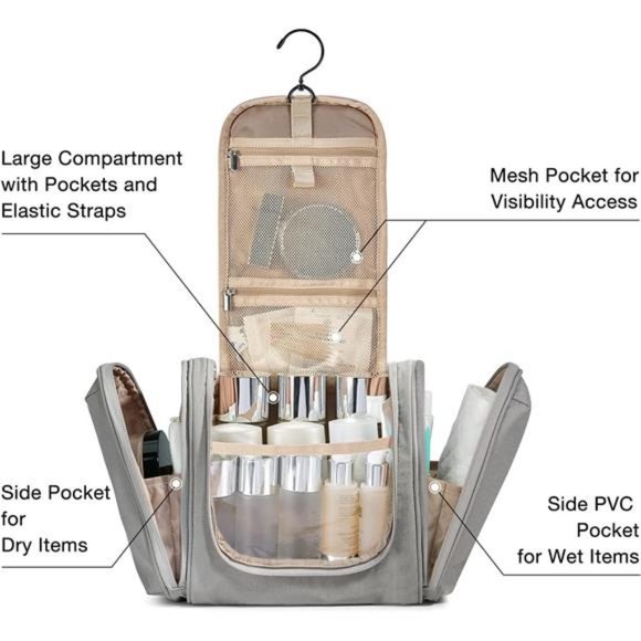Hanging Toiletry Bag Travel Toiletry Organizer with hanging hook Water-resistant - Picture 6 of 6